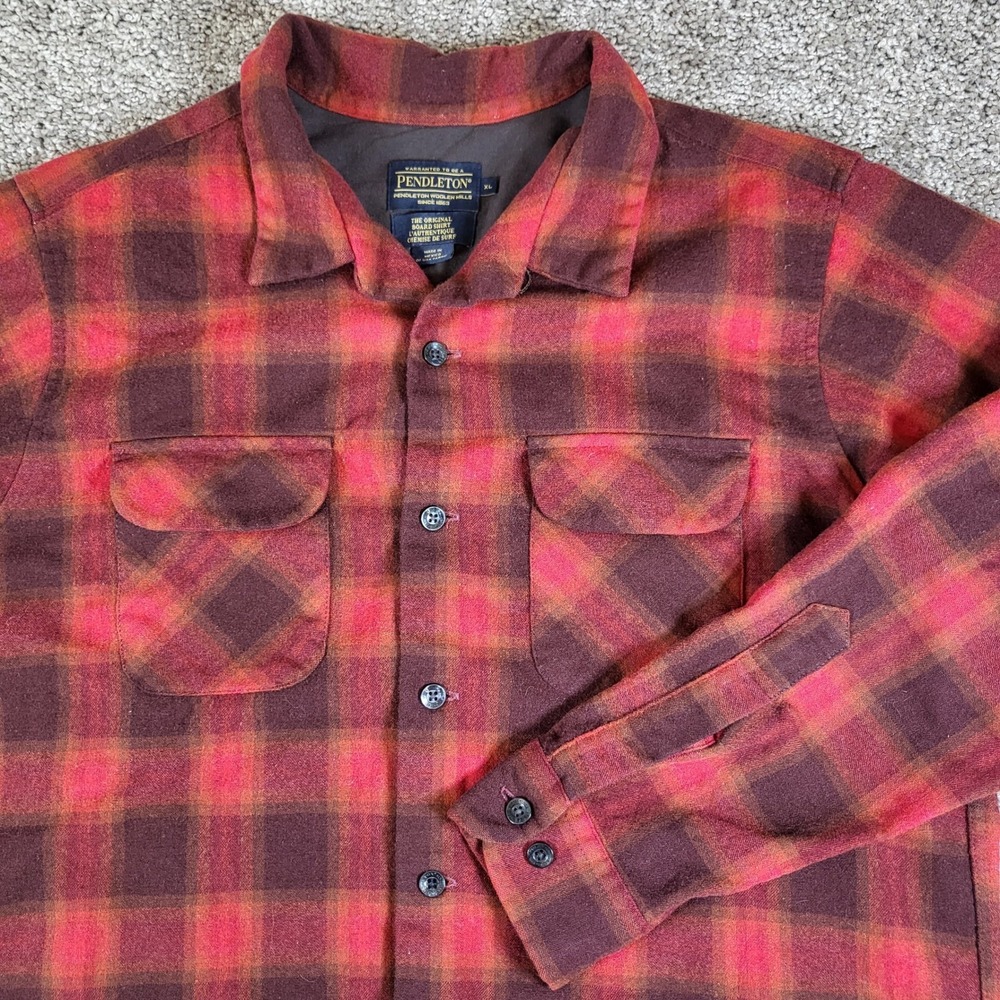 Pendleton Board Shirt XL Wool Red Plaid Button Up Long Sleeve Mens